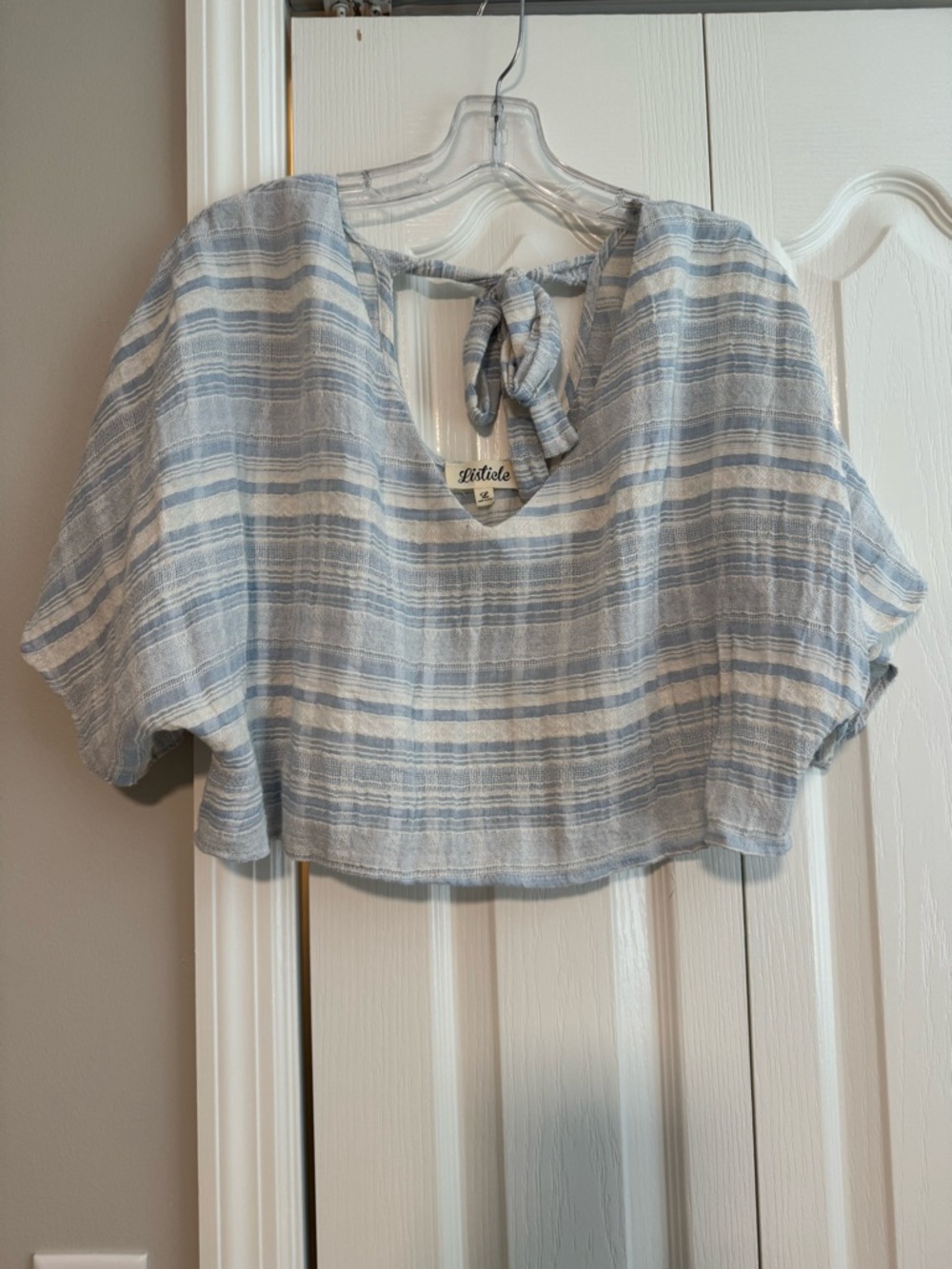 Listicle Blue and White Striped Tie-Back Crop Top